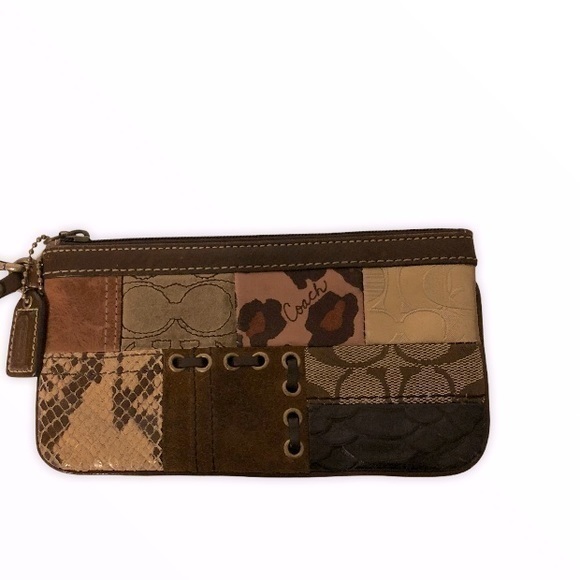 COACH patchwork wristlet metallic brown embossed